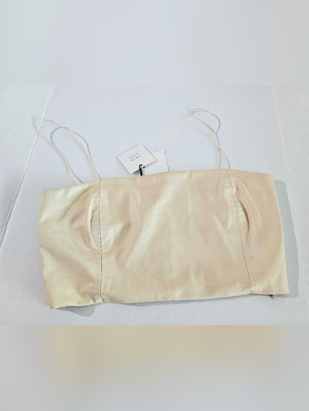 Zara Cream Faux Leather  Spaghetti-Strap Crop Top